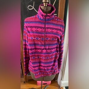 Columbia Vibrant Pink Blue Purple Half Zip Fleece in Geometric Pattern Large